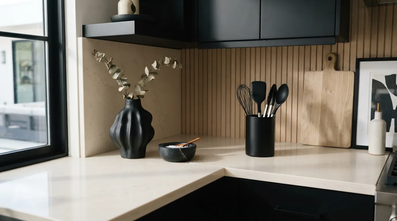 aesthetic kitchen counter decor ideas Black Accent Styling