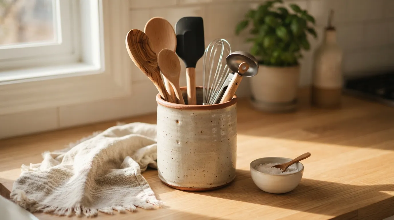 aesthetic kitchen counter decor ideas Ceramic Utensil Crock