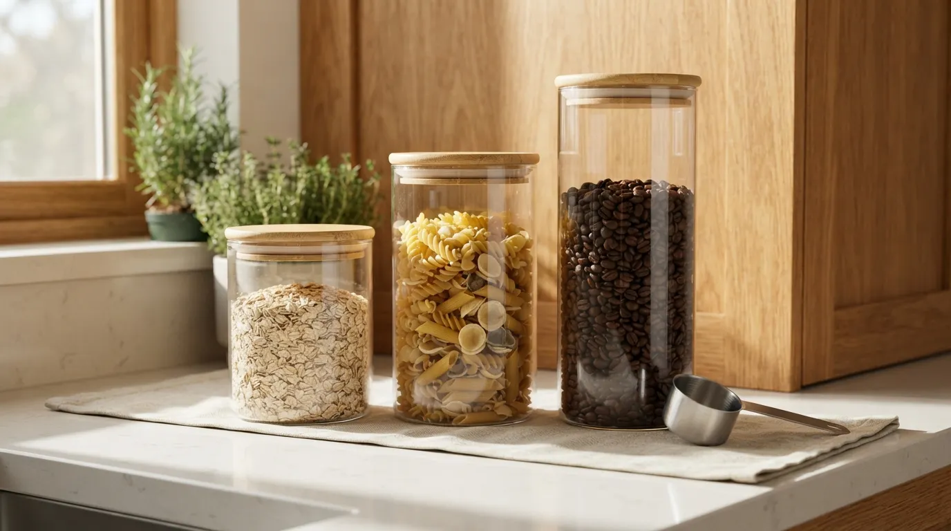 aesthetic kitchen counter decor ideas Glass Canister Display