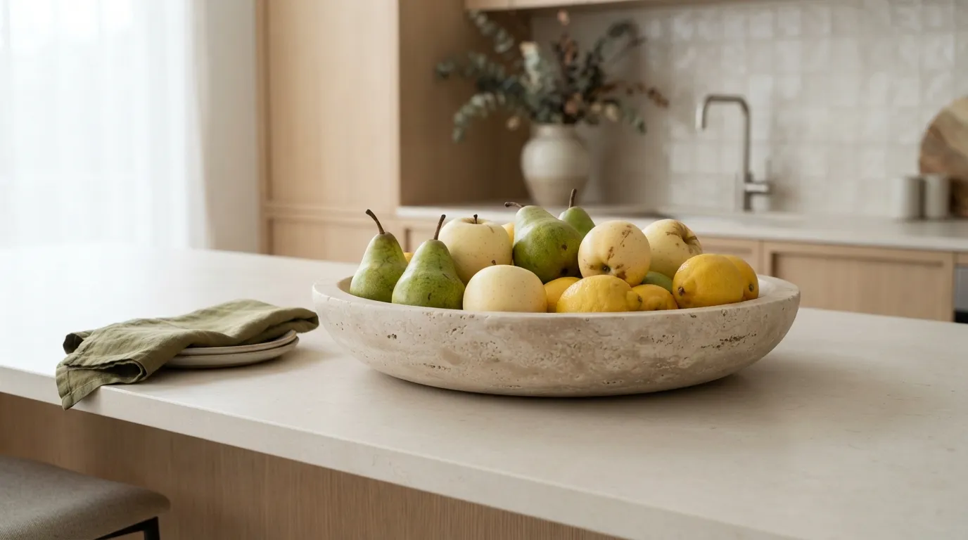 aesthetic kitchen counter decor ideas Neutral Fruit Bowl