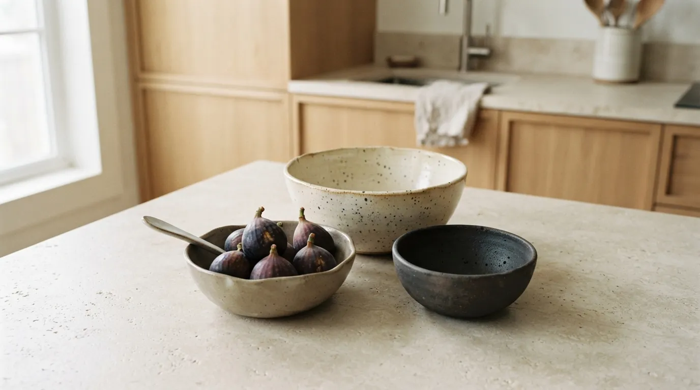 aesthetic kitchen counter decor ideas Stoneware Bowl Cluster