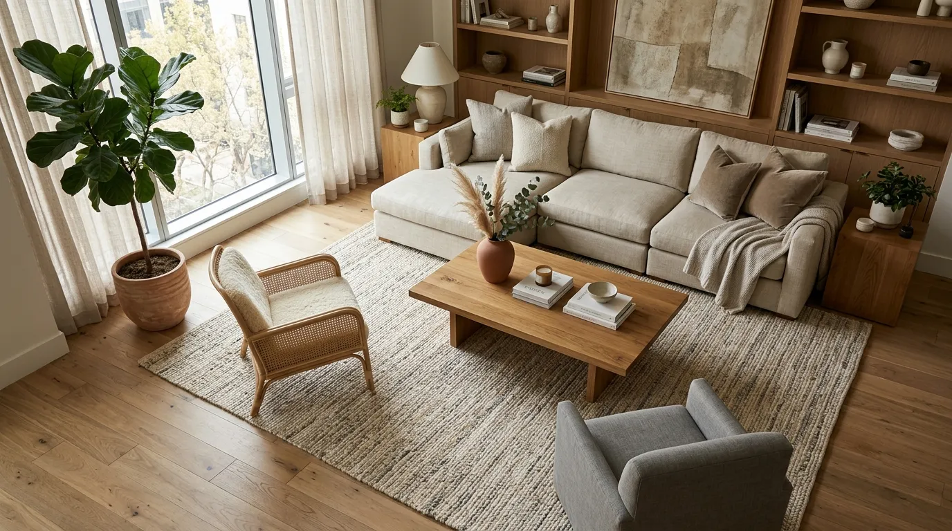 apartment living room Defined Rug Zone