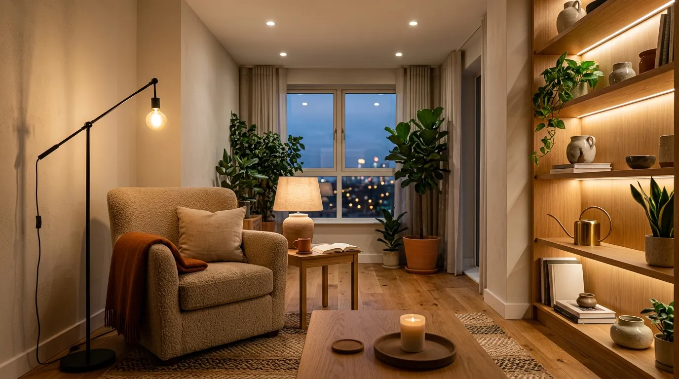 apartment living room Layered Lighting