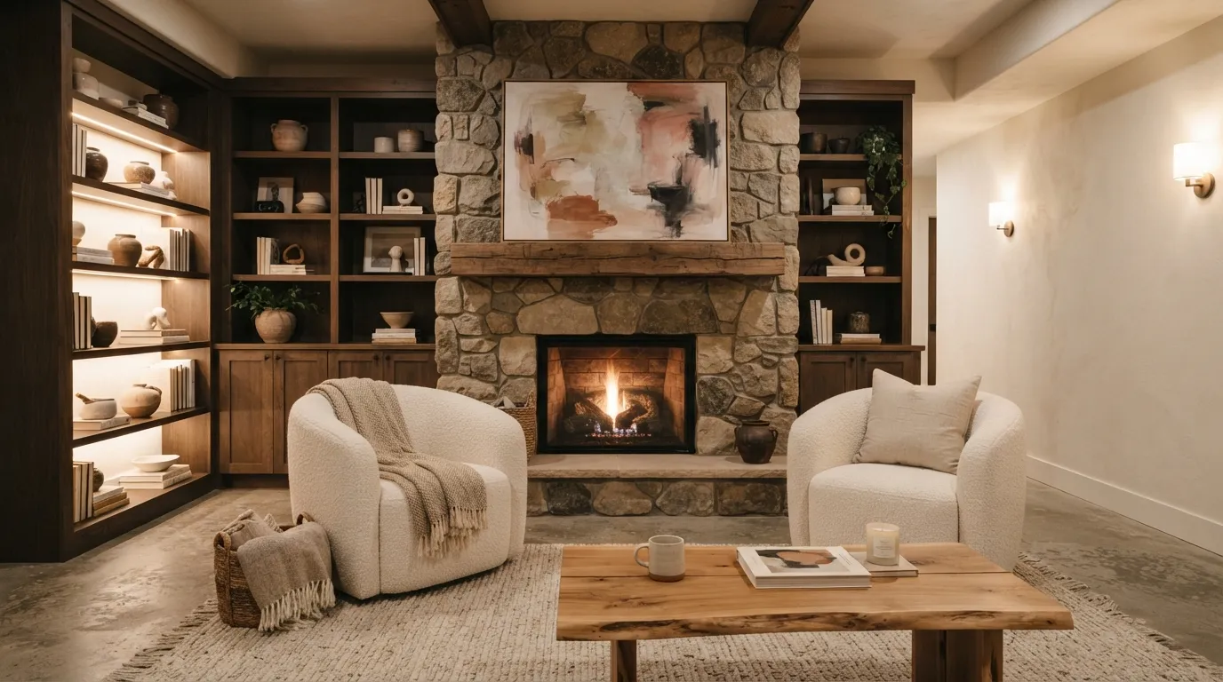 basement ideas Rustic Stone Fireplace