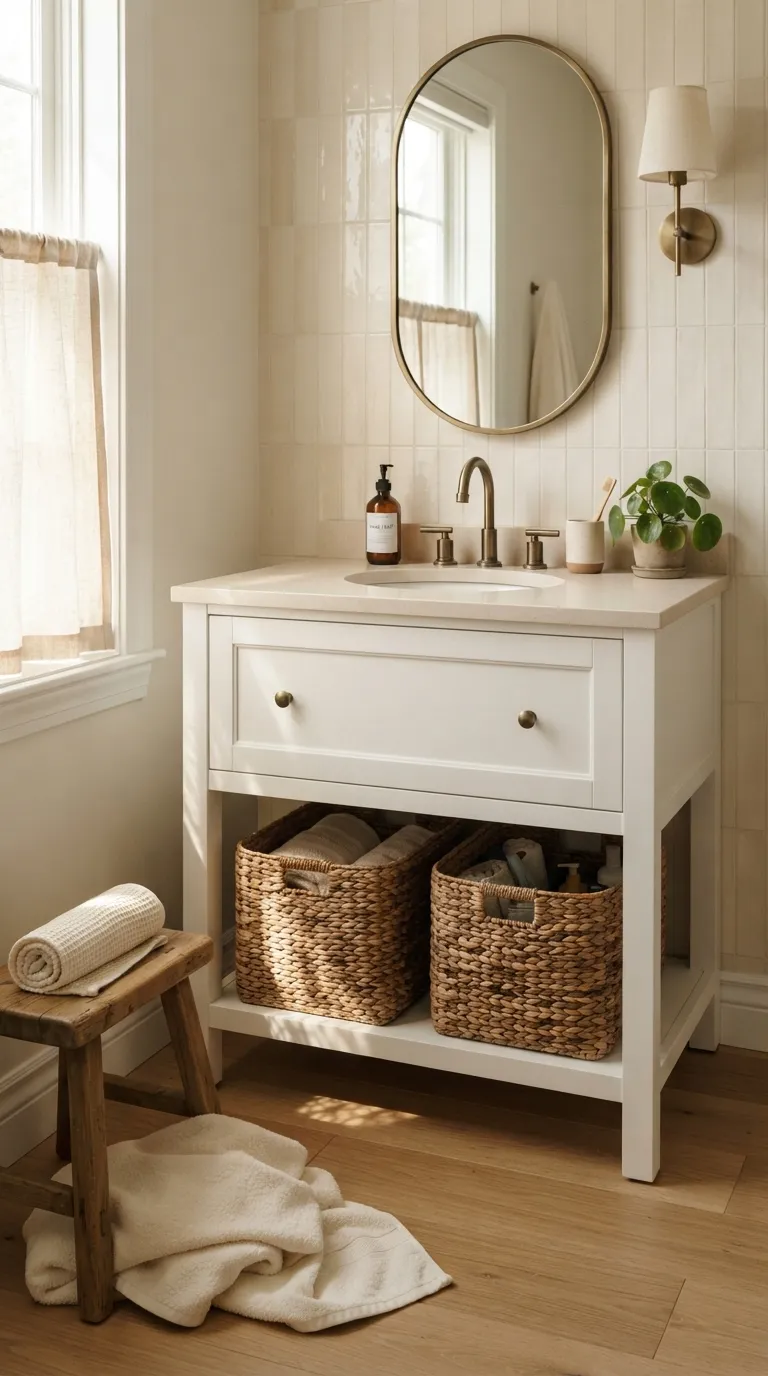 bathroom vanity ideas on a budget Add Basket Storage to a Basic Vanity