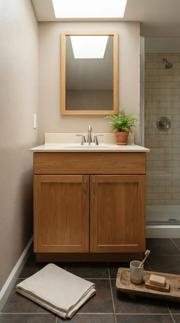 bathroom vanity ideas on a budget Give an Old Vanity a Warm Wood Finish