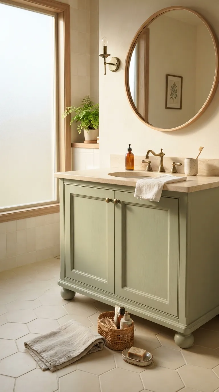 bathroom vanity ideas on a budget Paint the Vanity a Soft Sage Green