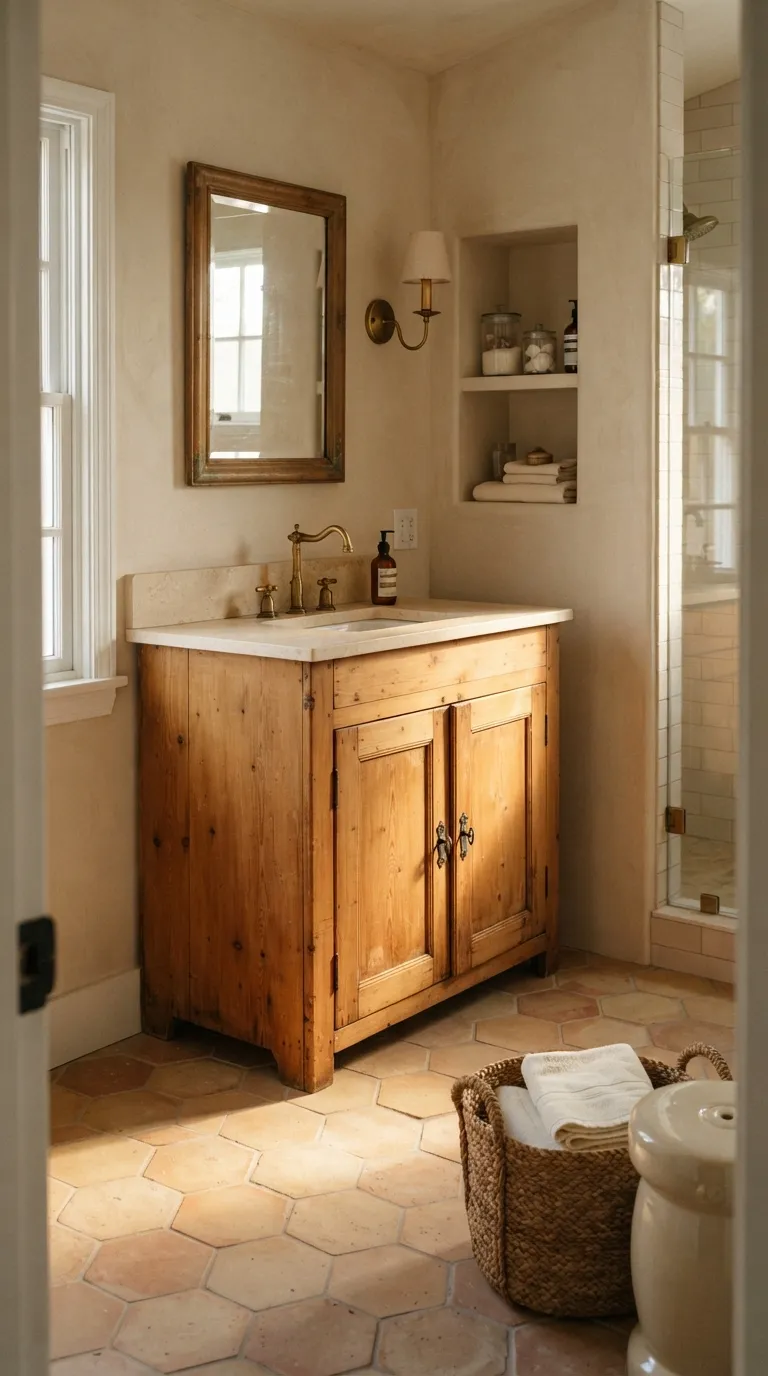 bathroom vanity ideas on a budget Use a Vintage Cabinet for a Character-Filled Vanity