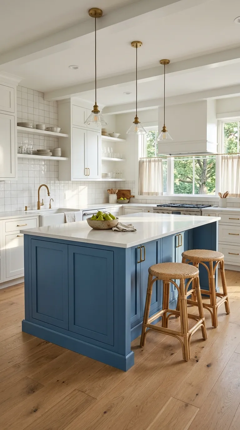 blue kitchen color palette ideas Blue Island With White Cabinets