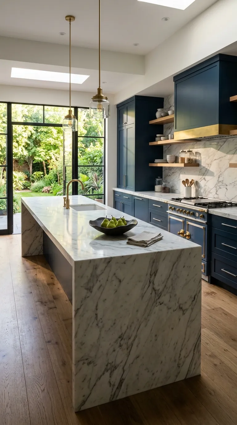 blue kitchen color palette ideas Deep Blue With Marble