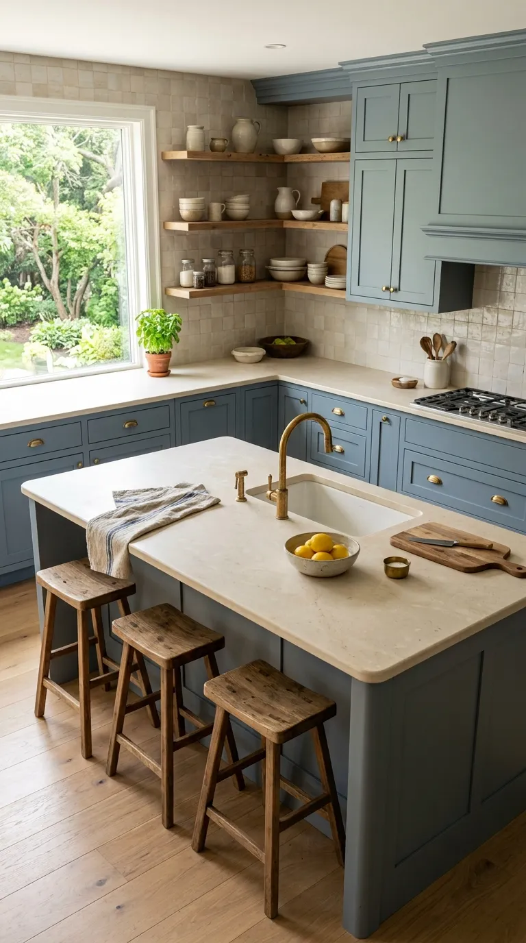 blue kitchen color palette ideas Dusty Blue With Brass