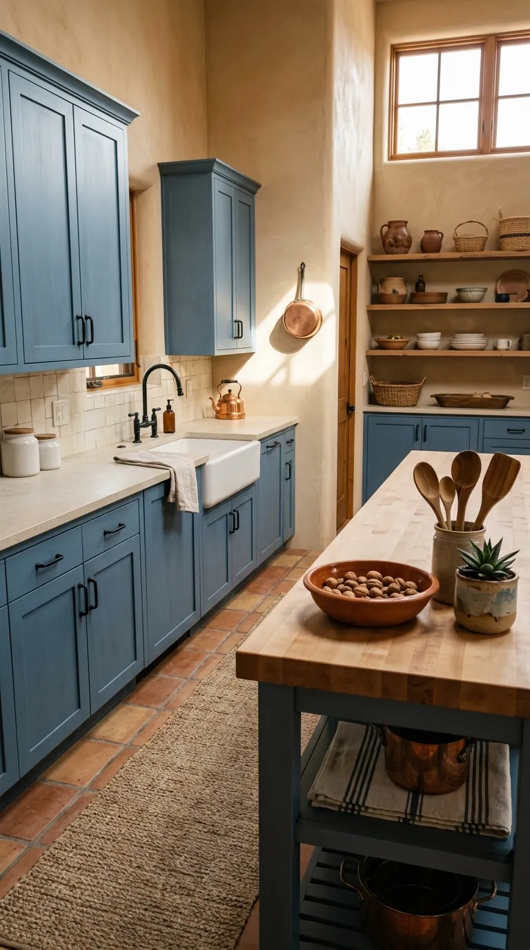 blue kitchen color palette ideas Muted Blue With Terracotta