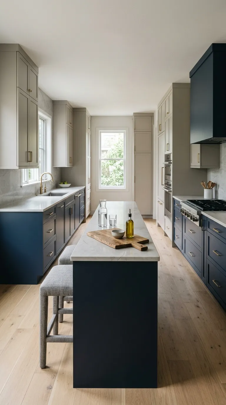 blue kitchen color palette ideas Navy and Soft Gray
