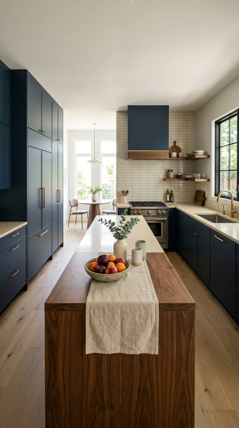 blue kitchen color palette ideas Navy With Natural Wood
