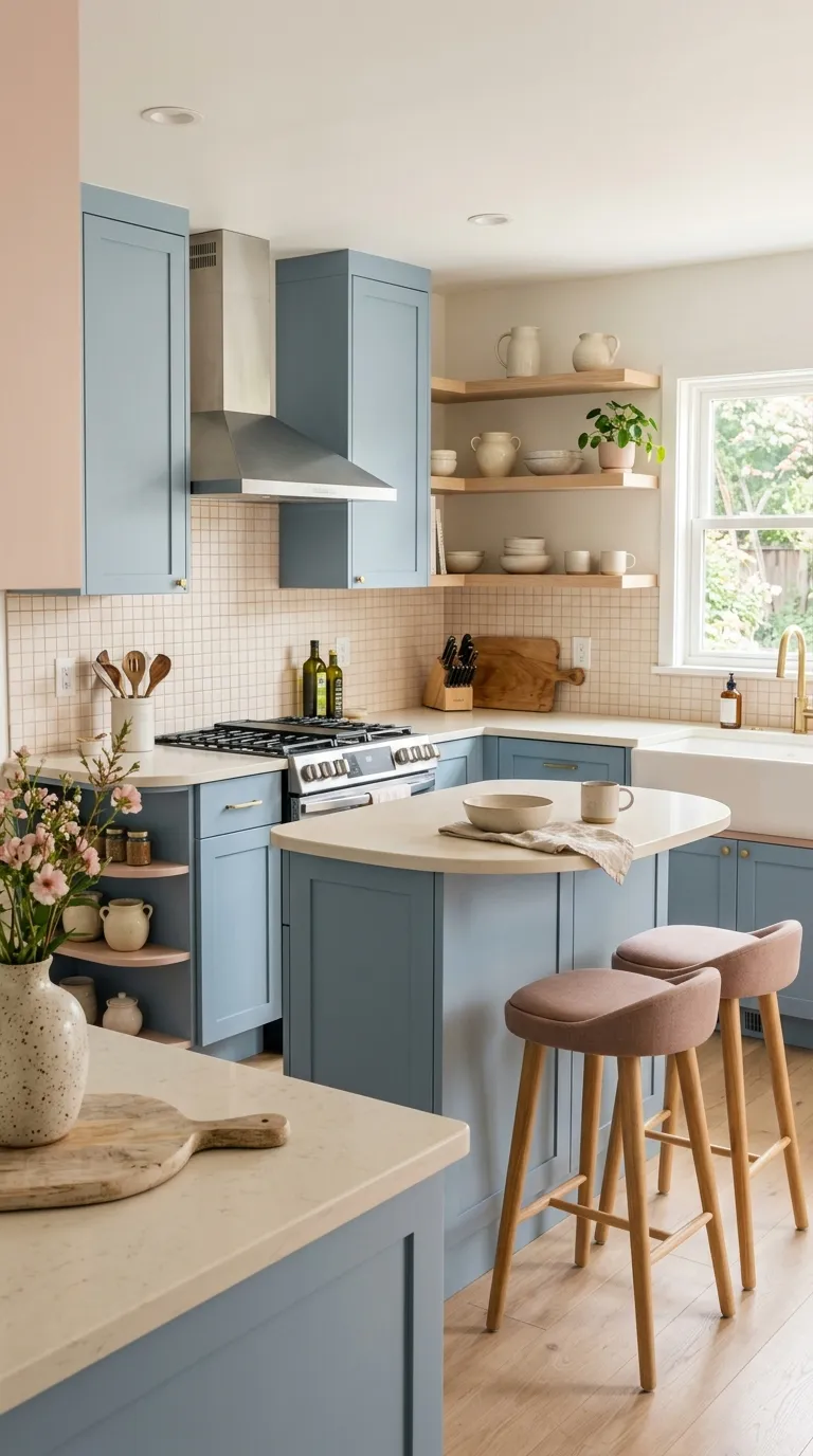 blue kitchen color palette ideas Pale Blue With Blush Accents