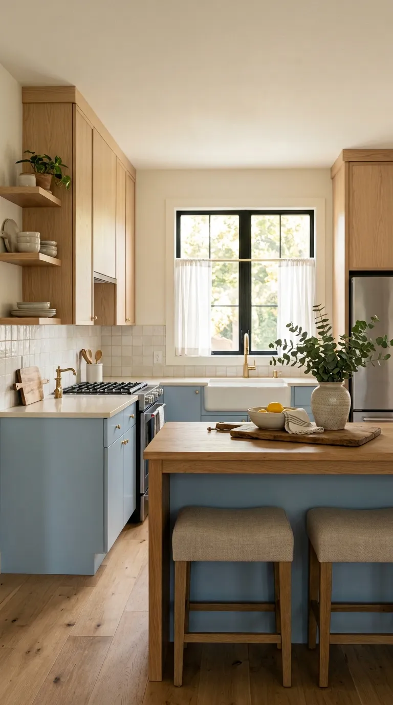 blue kitchen color palette ideas Powder Blue With Light Oak