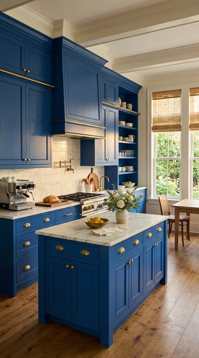 blue kitchen color palette ideas Royal Blue With Warm Brass