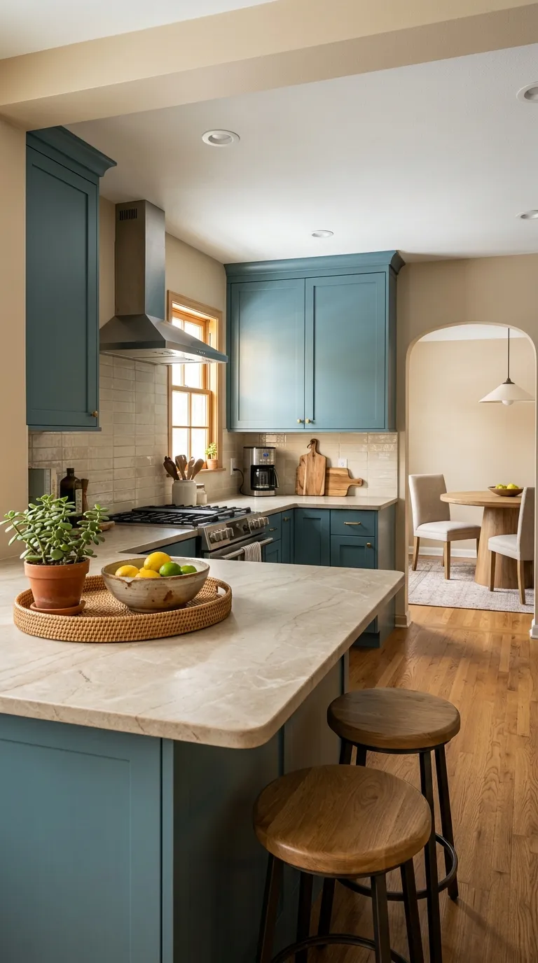 blue kitchen color palette ideas Teal Blue With Warm Beige