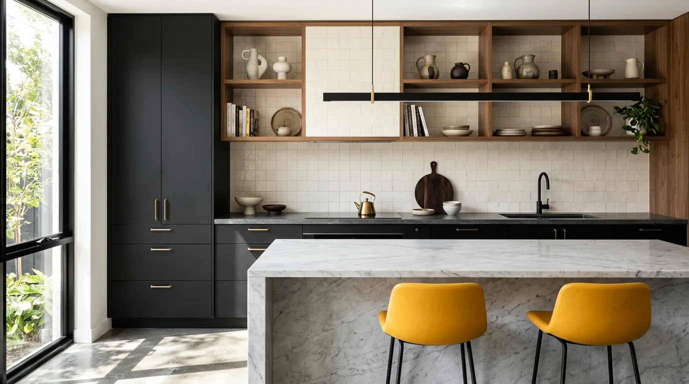 bold color combinations for home decor Black and Saffron