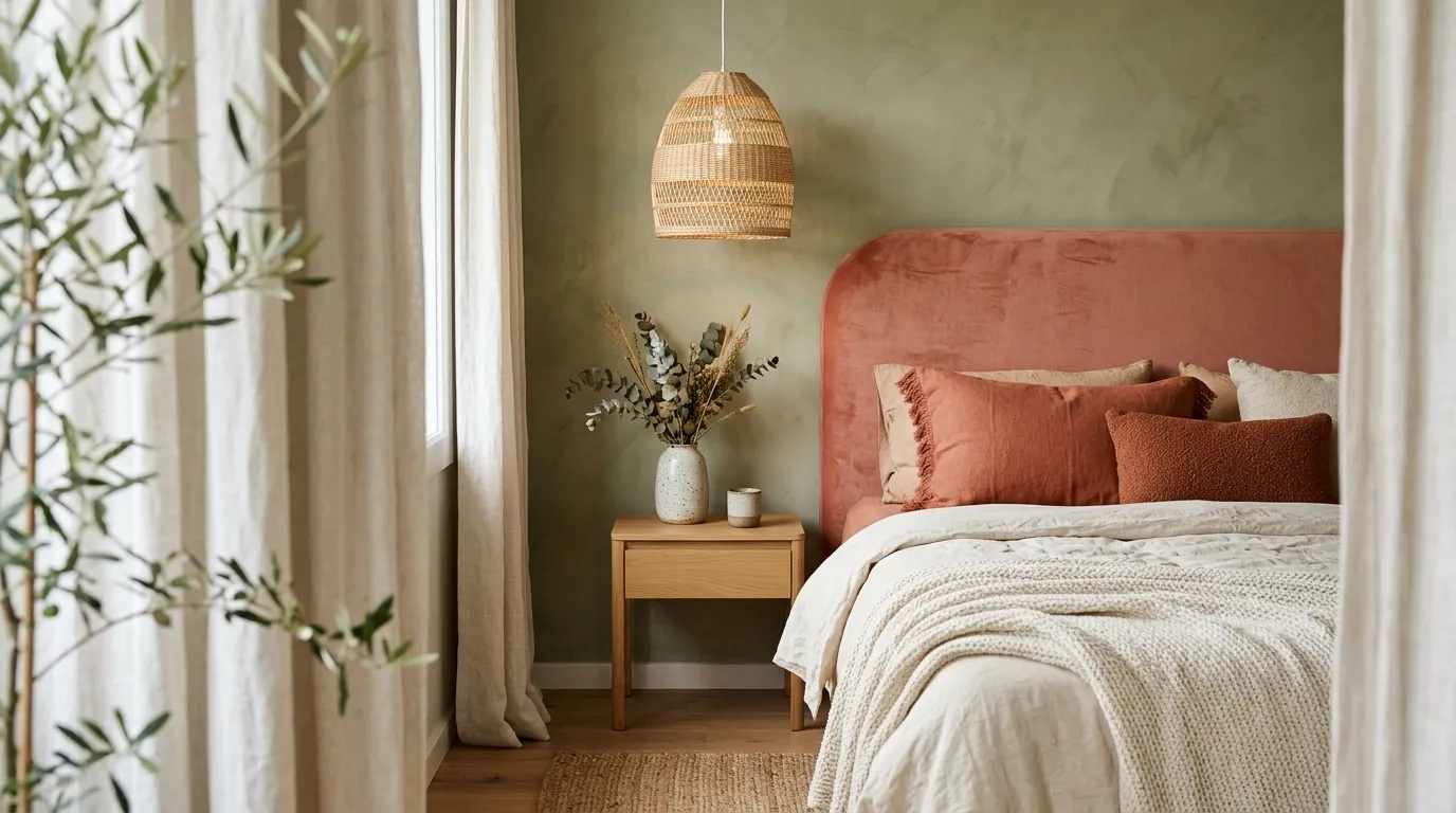 bold color combinations for home decor Coral and Olive