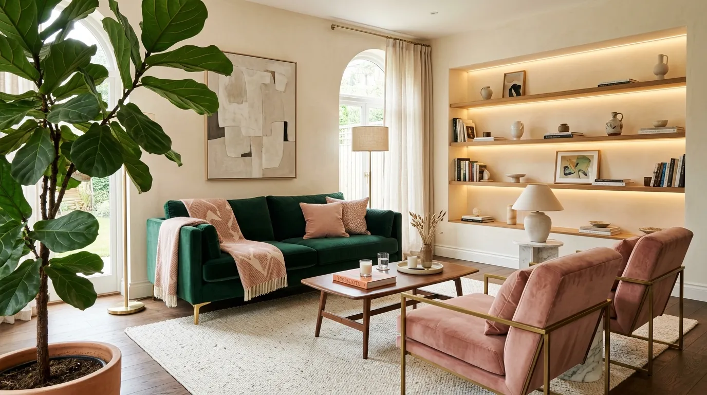 bold color combinations for home decor Emerald and Blush