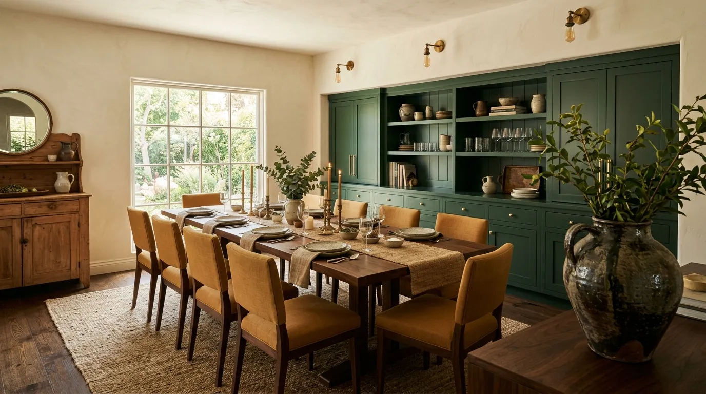 bold color combinations for home decor Forest Green and Ochre
