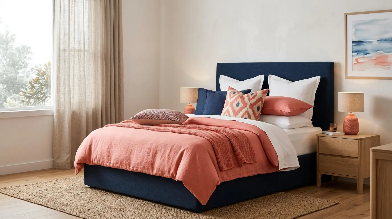 bold color combinations for home decor Navy and Coral