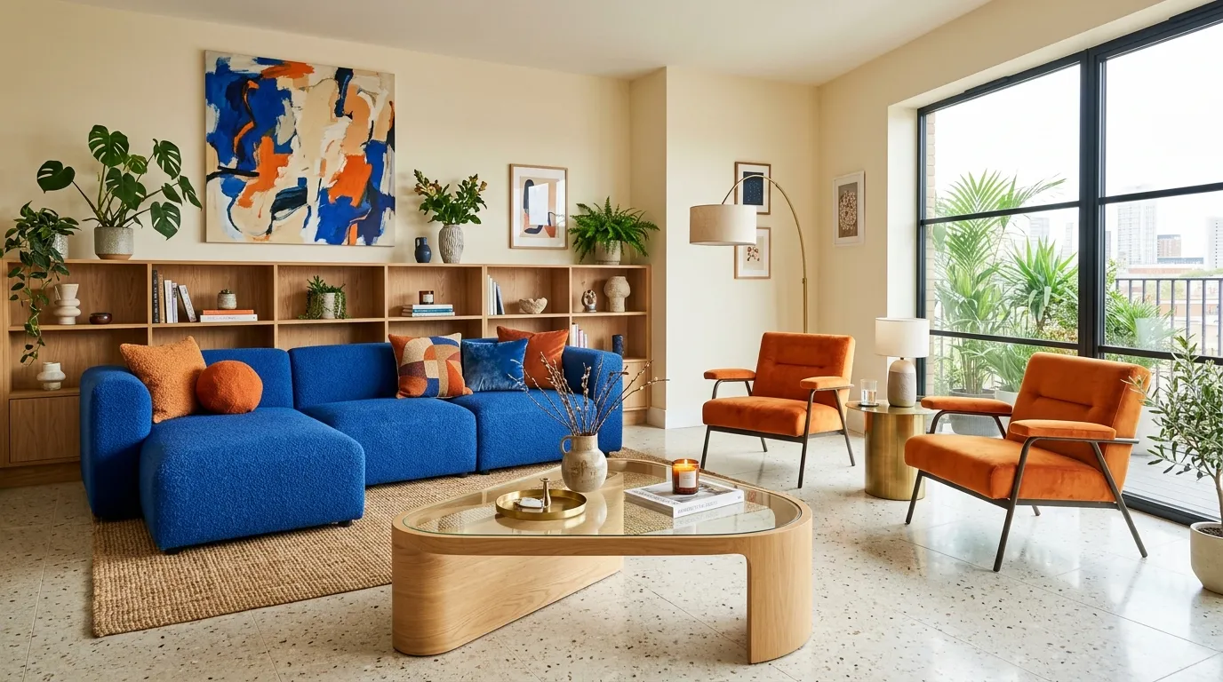 bold color combinations for home decor Royal Blue and Tangerine