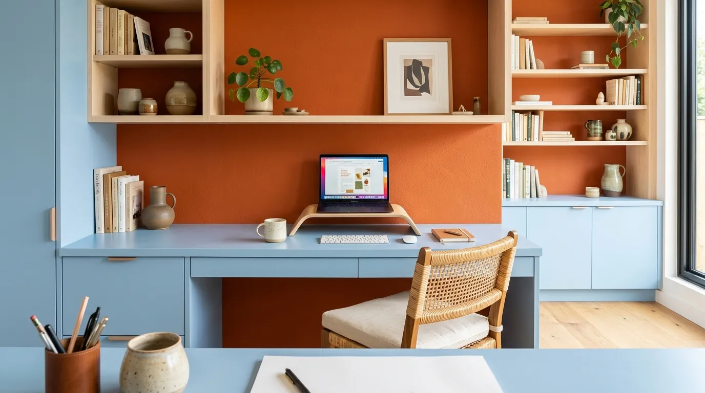 bold color combinations for home decor Rust and Powder Blue