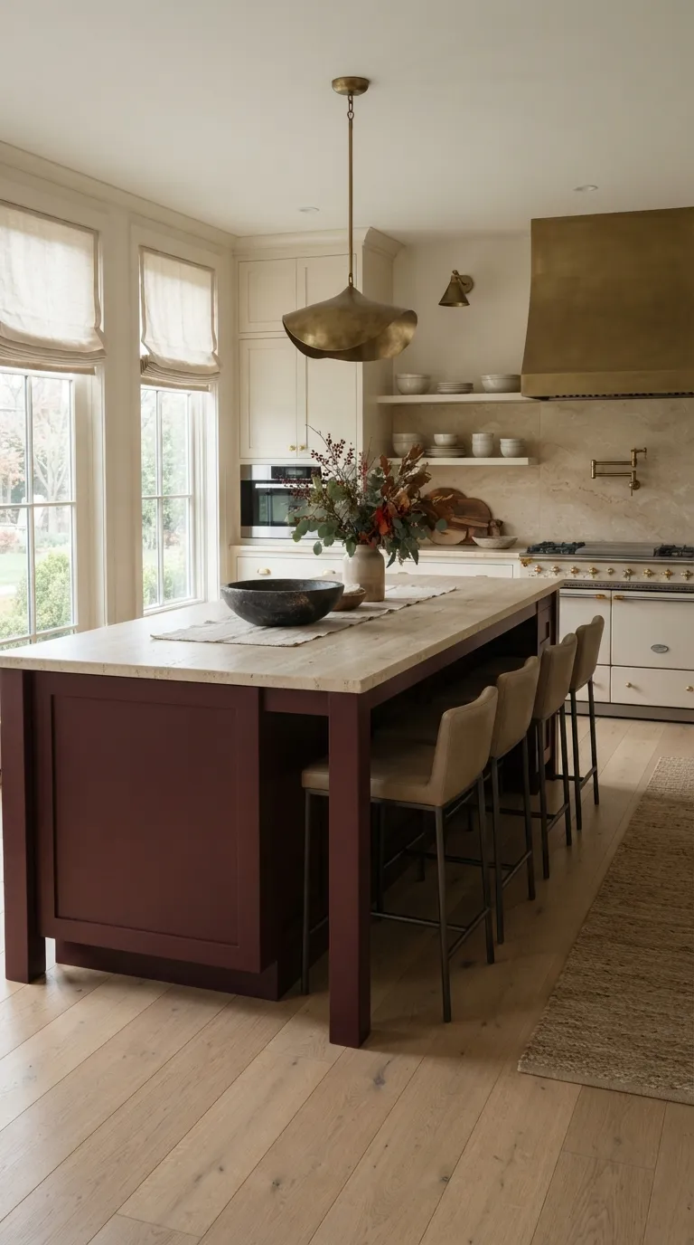 bold kitchen color ideas Burgundy Island as the Kitchen Focal Point