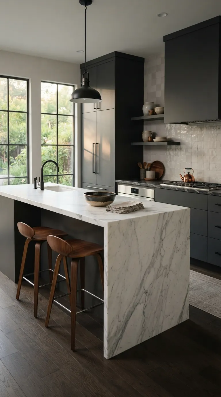 bold kitchen color ideas Charcoal Gray Cabinets With Marble Counters