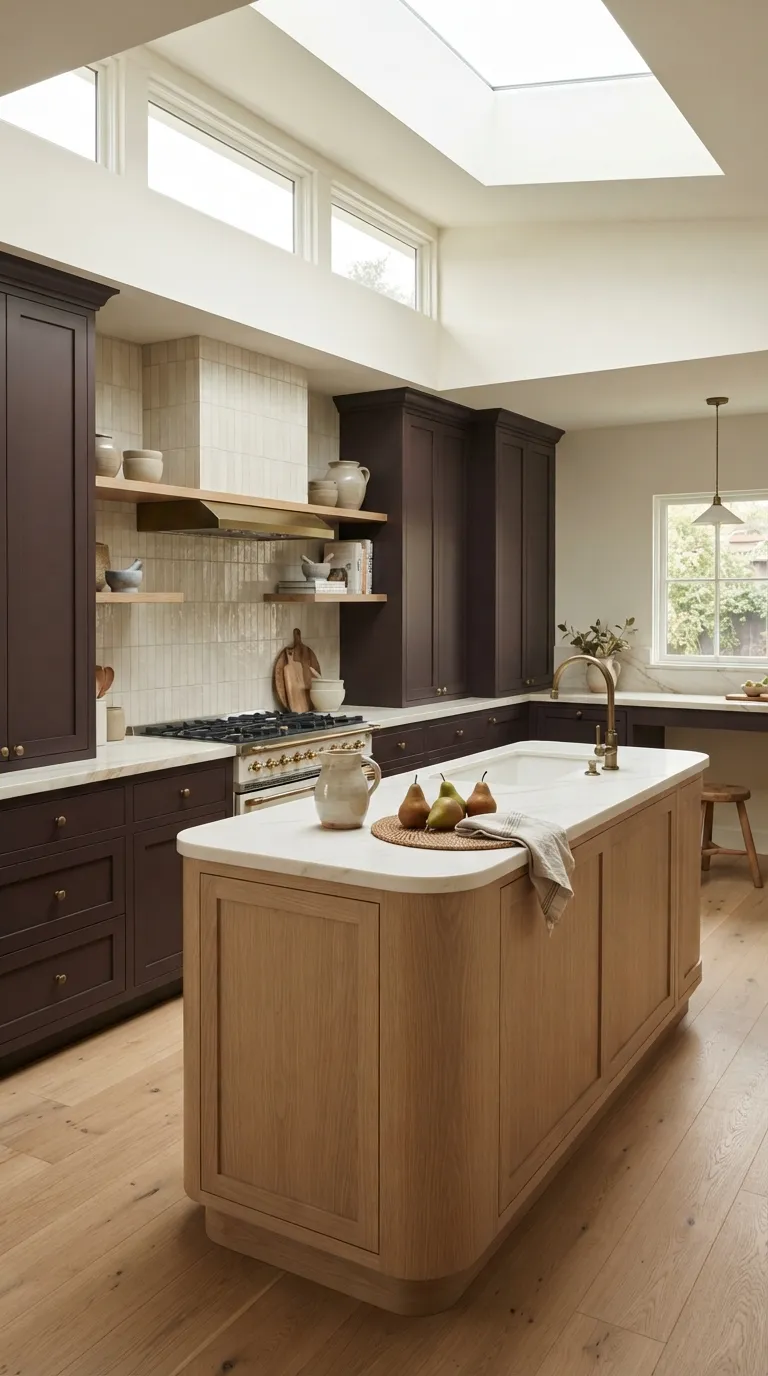 bold kitchen color ideas Deep Aubergine Cabinets With Light Oak