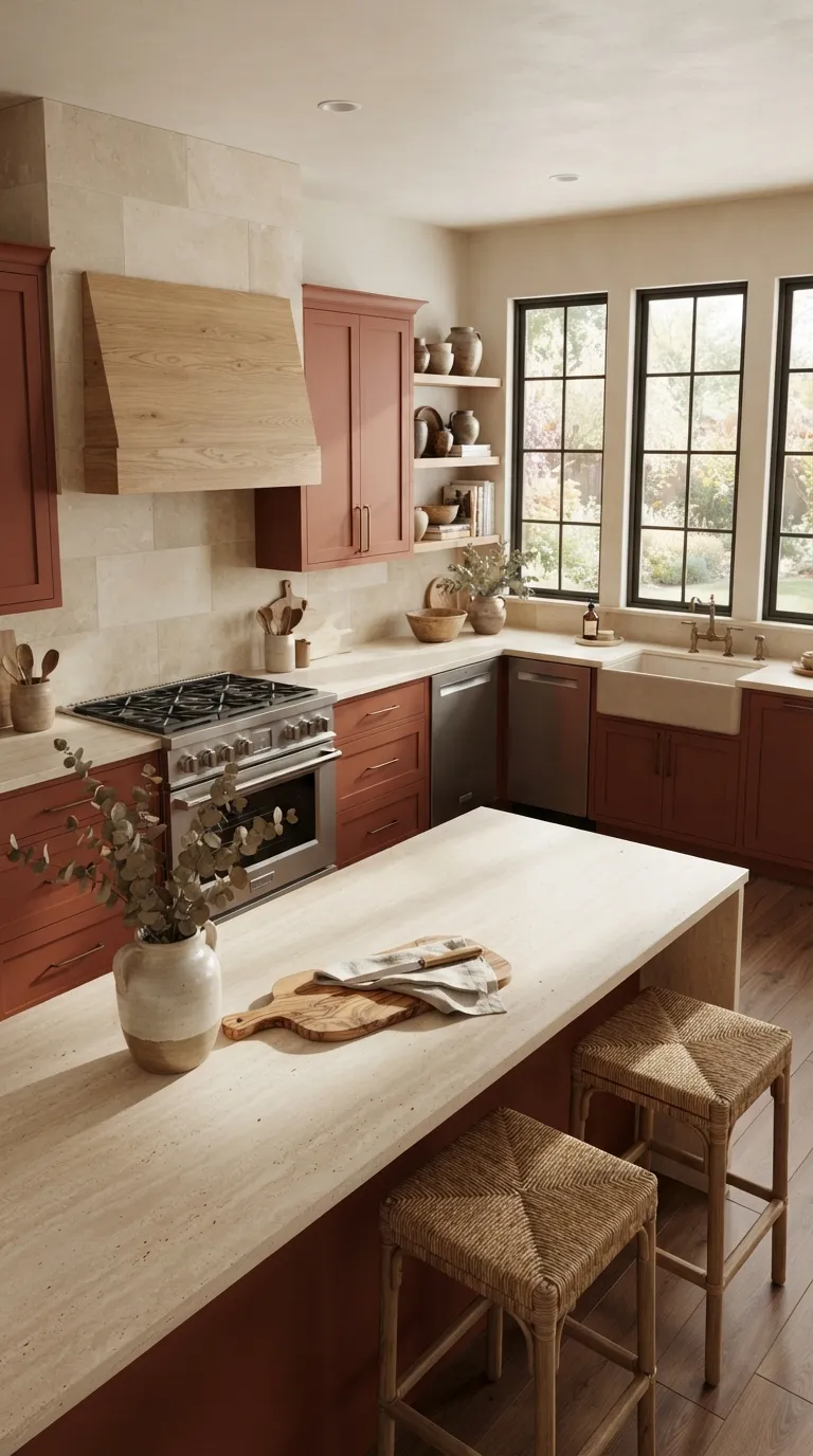 bold kitchen color ideas Rust Red Cabinets for an Earthy Modern Kitchen