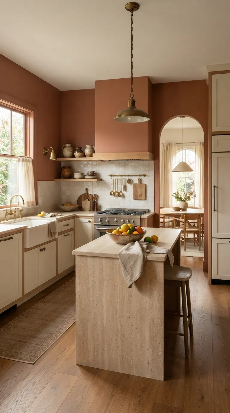 bold kitchen color ideas Terracotta Kitchen Walls With Cream Cabinets