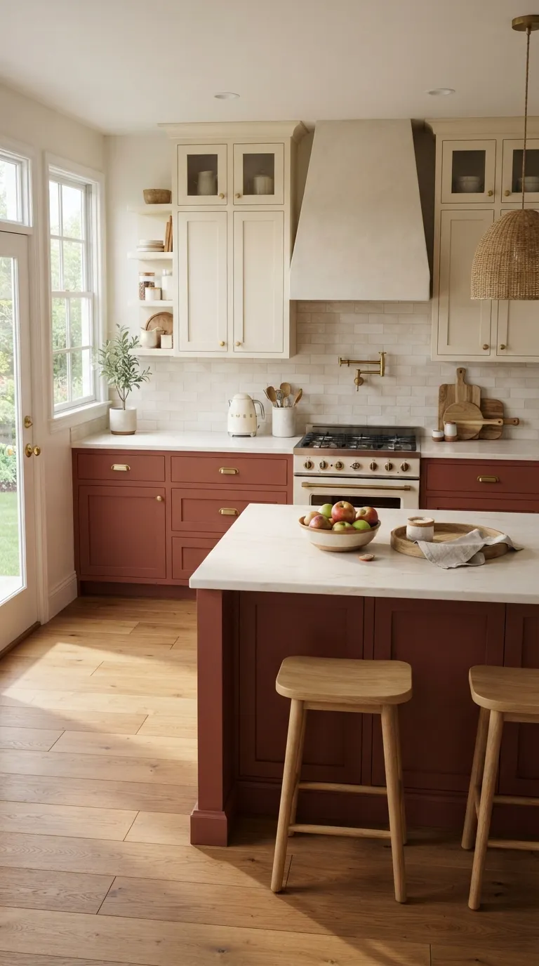 bold kitchen color ideas Two-Tone Red and Cream Kitchen Cabinets