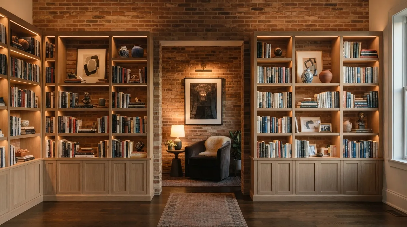 Brick Wall Ideas Brick Wall With Built-In Shelves