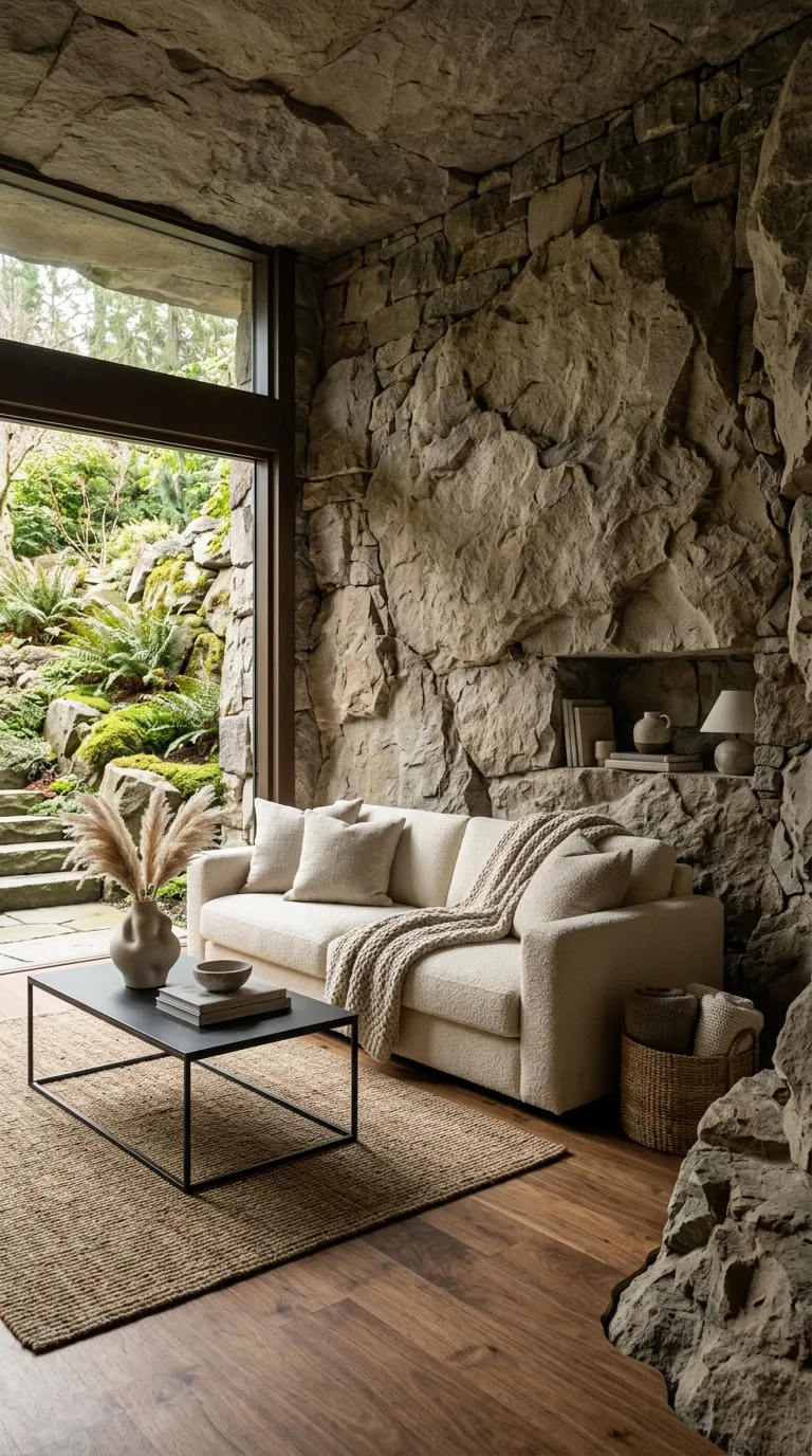 cave homes Stone-Walled Living Room