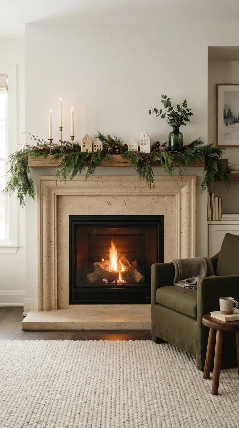 christmas decor ideas for living room Evergreen Fireplace Mantel