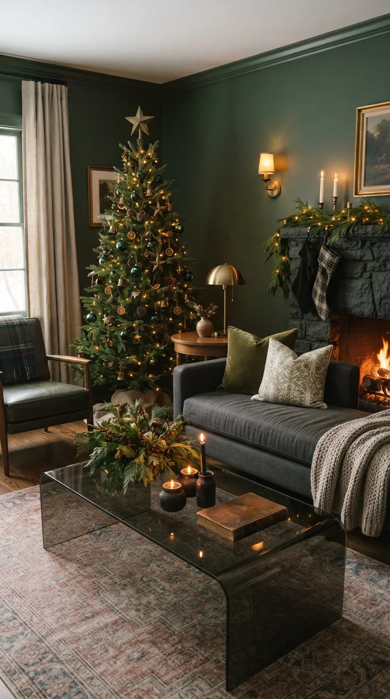 christmas decor ideas for living room Moody Green Living Room