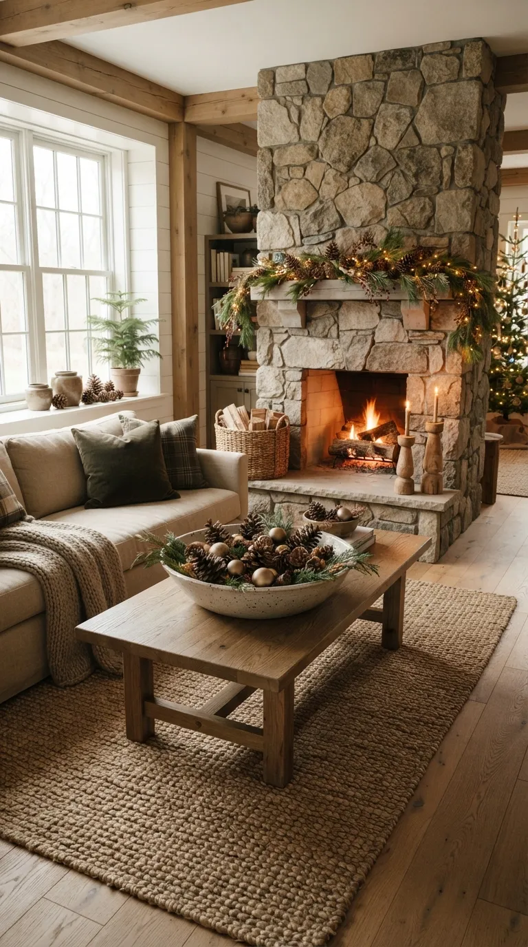 christmas decor ideas for living room Natural Pinecone Decor