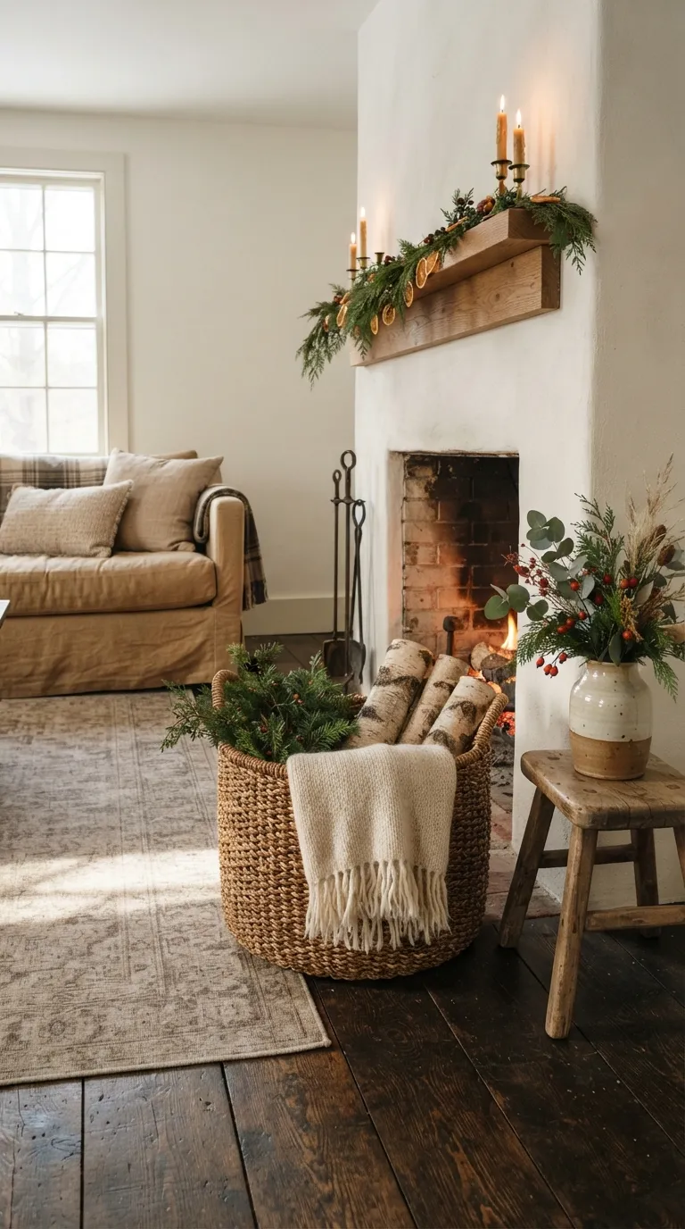 christmas decor ideas for living room Rustic Christmas Basket Display