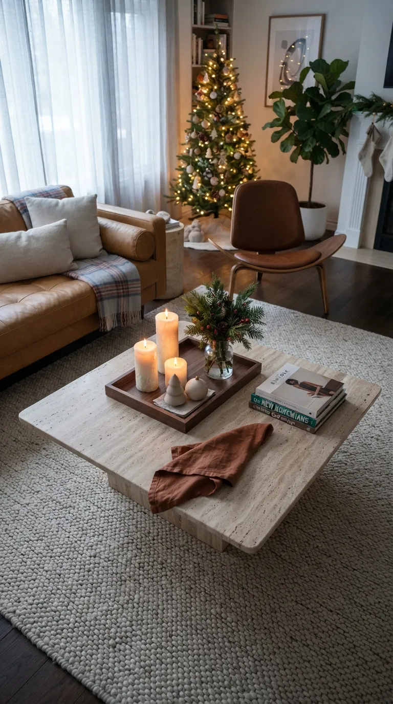 christmas decor ideas for living room Warm Candlelit Coffee Table