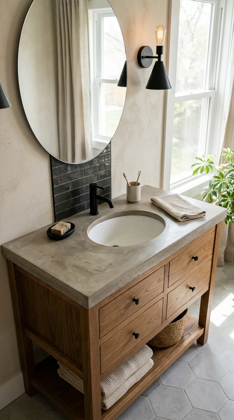 DIY bathroom vanity ideas Add a Concrete Countertop to a Wood Vanity