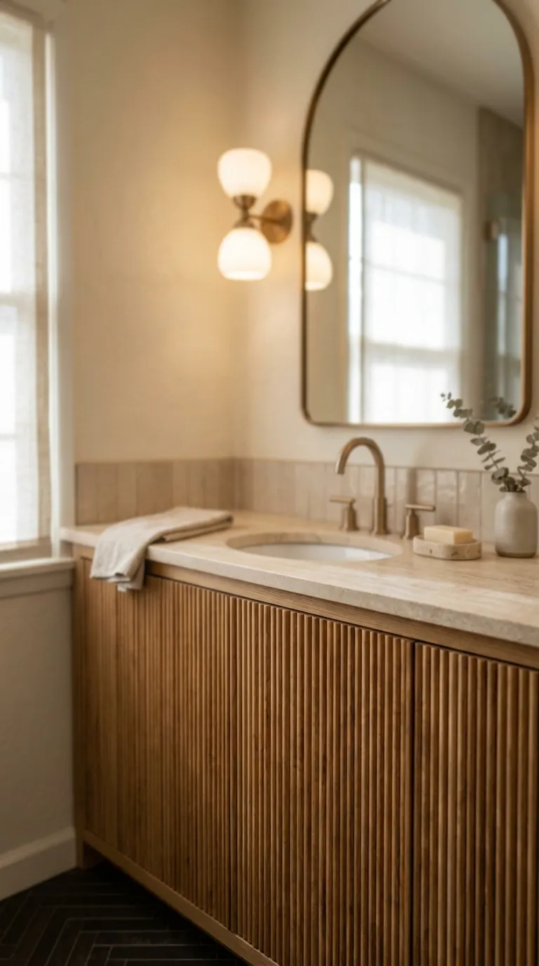 DIY bathroom vanity ideas Add Fluted Wood to Vanity Doors