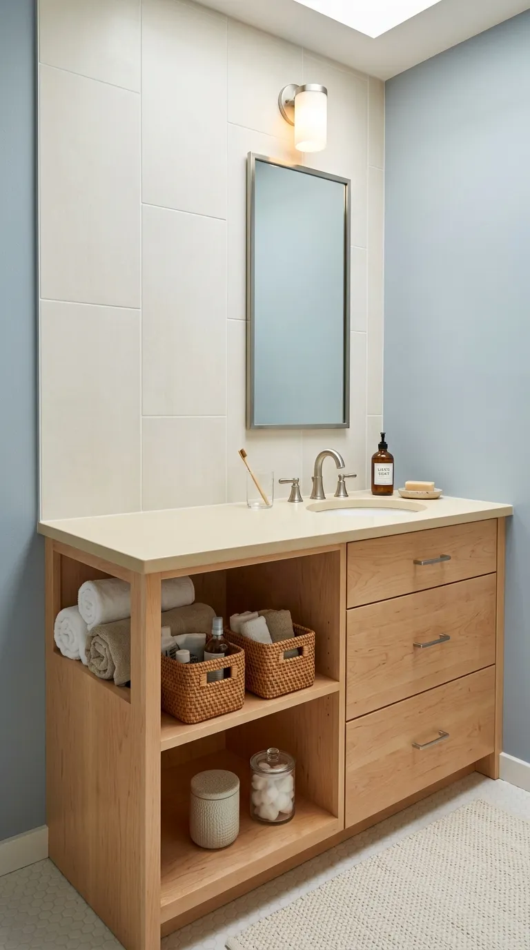 DIY bathroom vanity ideas Build a Vanity With Open Cube Storage