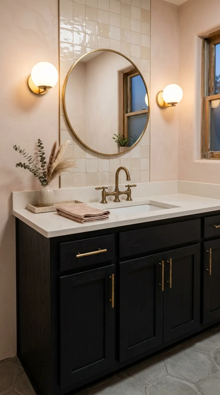 DIY bathroom vanity ideas Create a Black Vanity With Brass Hardware