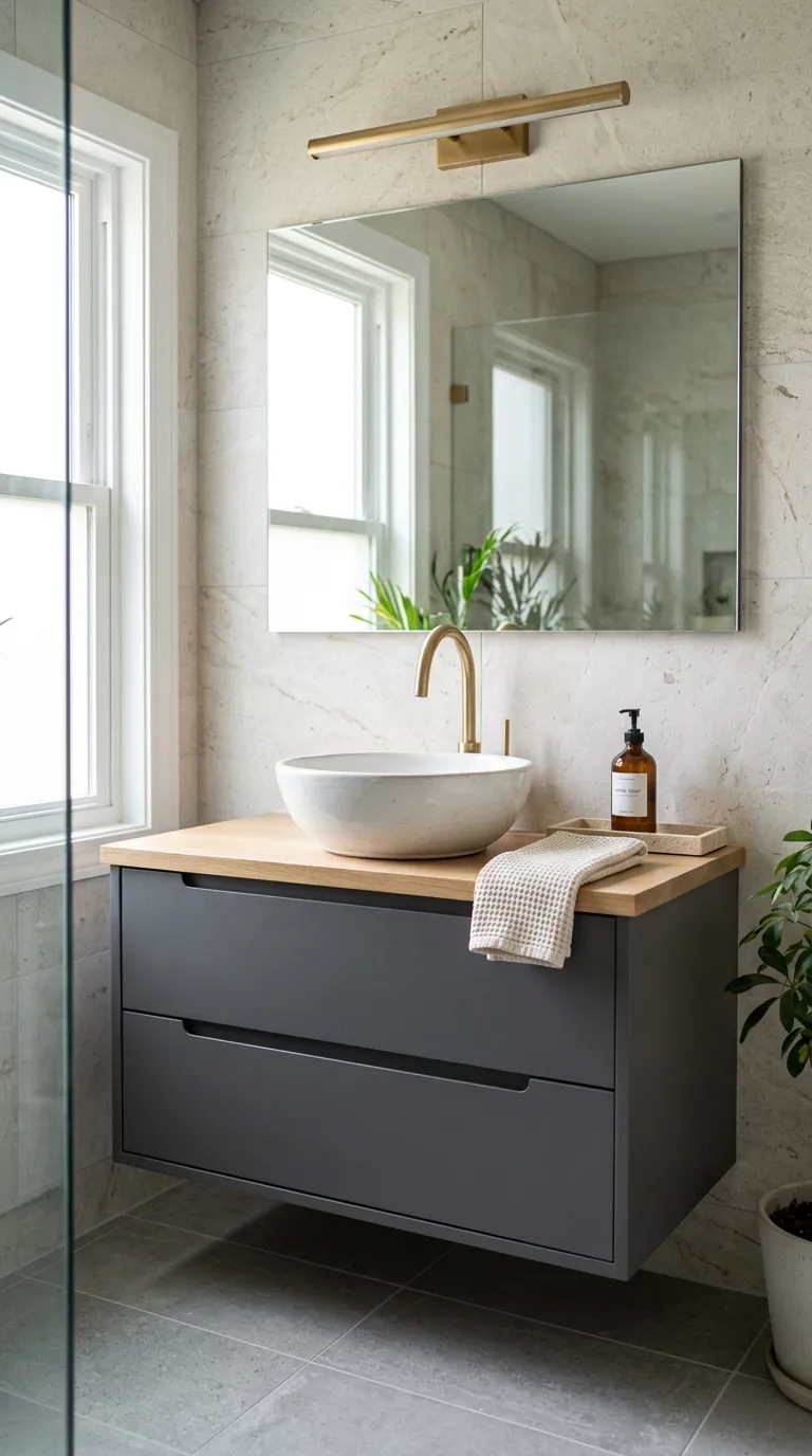 DIY bathroom vanity ideas Use a Wall-Mounted Vessel Sink Vanity