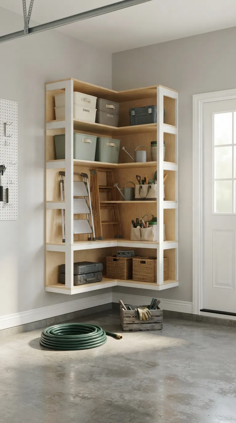 diy garage shelving ideas Built-In Corner Shelves