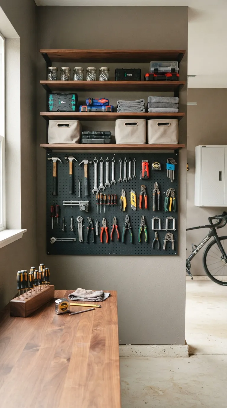 diy garage shelving ideas Pegboard Shelf Combo