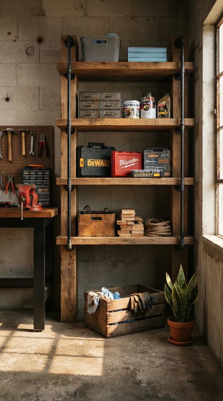 diy garage shelving ideas Pipe Frame Shelving